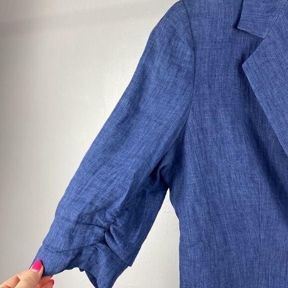 Alberto Makali Linen Blue 3/4 Sleeve Single Button Closure Blazer size 14 - Picture 2 of 10